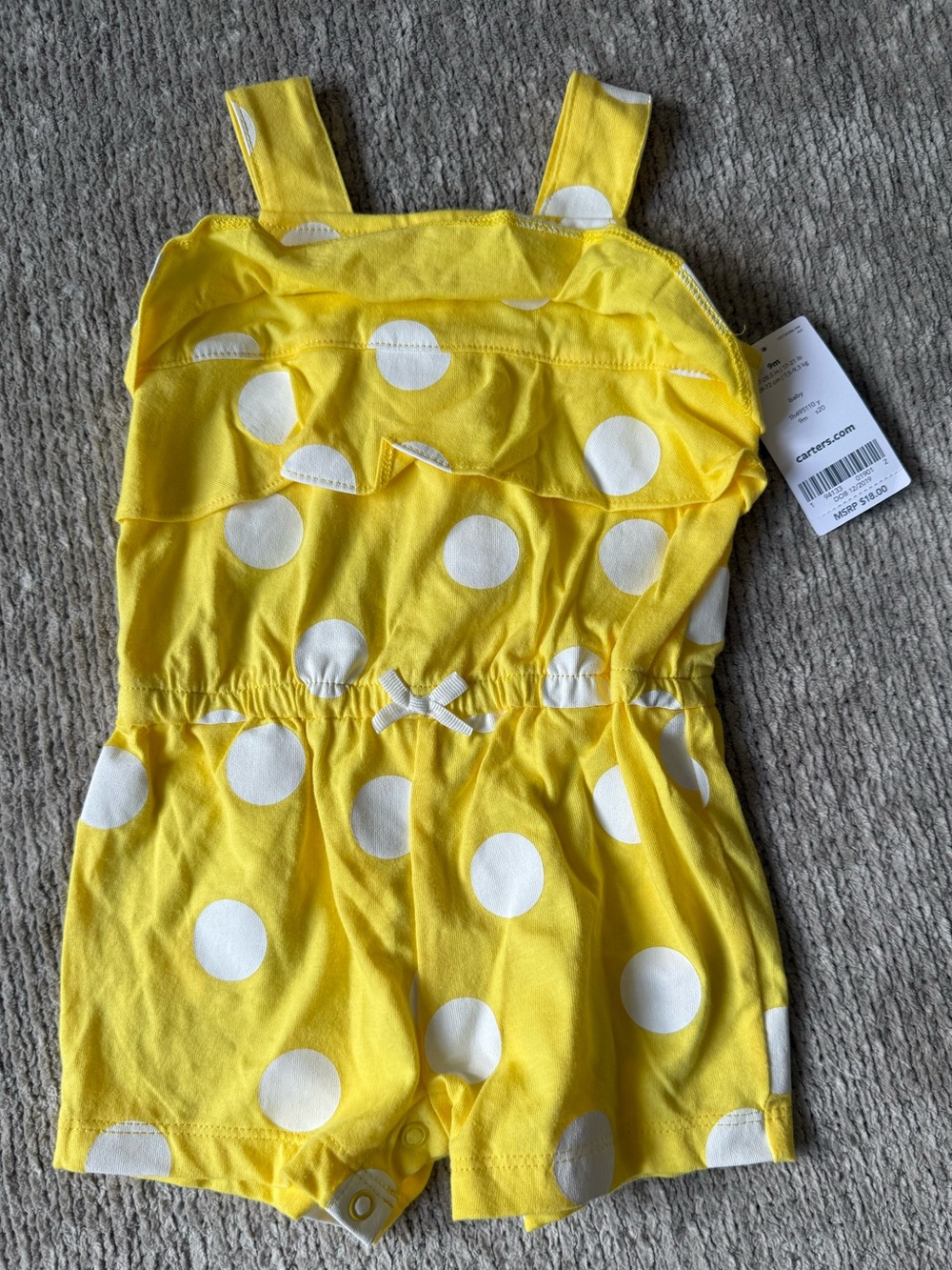Carter’s Baby 9M Yellow White Polka Dot Ruffle Romper NWT